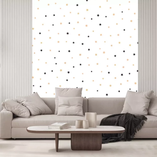 Sticker Naadloos patroon met willekeurig verspreide kleine sterren.