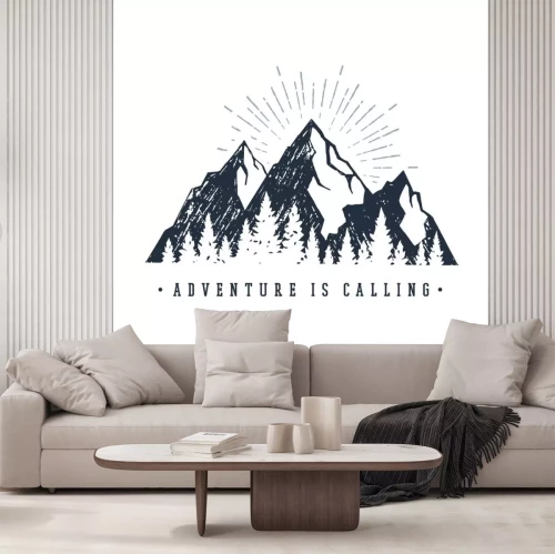 Sticker Zwart-wit tekening van bergen met de inscriptie