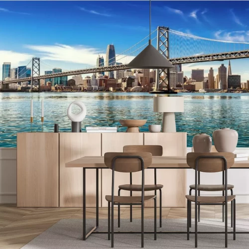 Fotobehang San Francisco-Oakland Bay Bridge met skyline van de stad