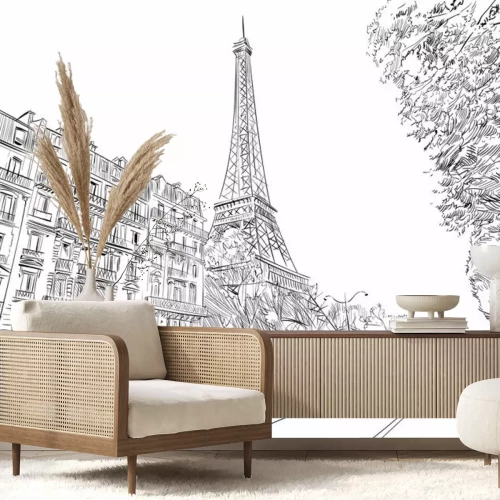 Sticker Eiffeltoren vector schets. Parijs, Frankrijk. Hand getrokken vectorillustratie