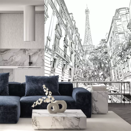 Sticker Eiffeltoren vector schets. Parijs, Frankrijk. Hand getrokken vectorillustratie