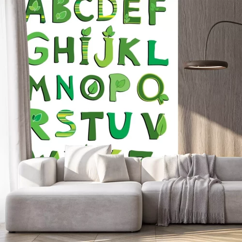 Sticker Groen alfabet met plantenletters