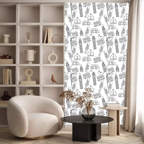 Behang Londen en Verenigd Koninkrijk stad soldaat kroon taxi bus grote ben iconen vector