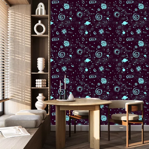 Behang Galaxy constilatie naadloze patroon afdrukken kan worden gebruikt voor textiel, yoga mat, telefoon geval