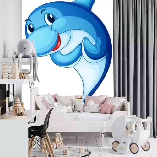 Sticker Een blauwe lieve dolfijn op een witte achtergrond