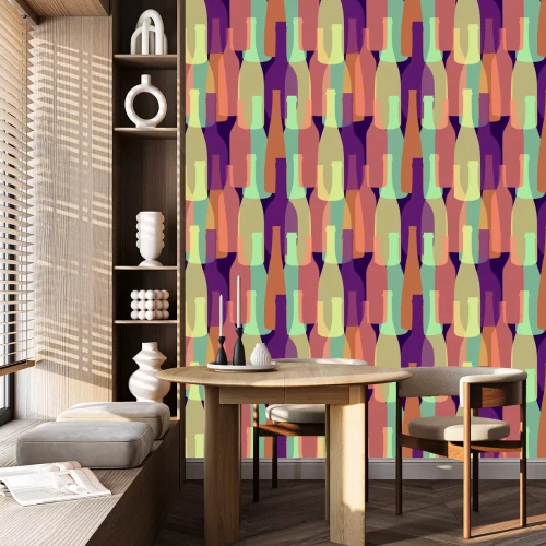 Behang Naadloze patroon pak papier met verschillende gevormde kleurrijke wijnflessen. Platte ontwerp illustratie