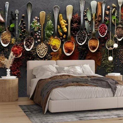 Fotobehang Kruiden en specerijen op een grafietachtergrond