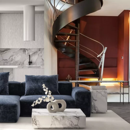 Fotobehang Wenteltrap in een moderne luxe huis