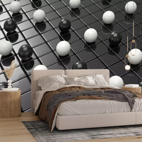 Fotobehang Zwarte en witte ballen op de vloer