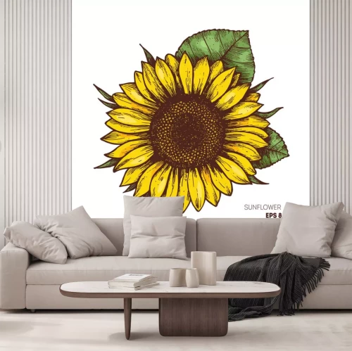 Sticker Zonnebloem in een vintage tekening