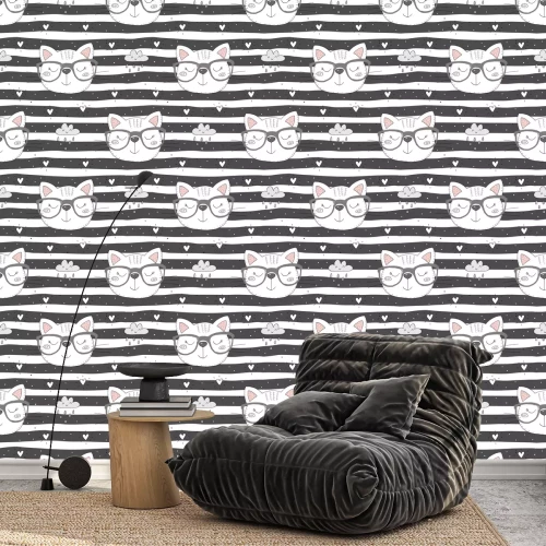 Behang Katten wolken en hartjes