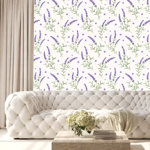 Behang Vector lavendel naadloze patroon. De mooie en elegante lavendel bloeit achtergrond