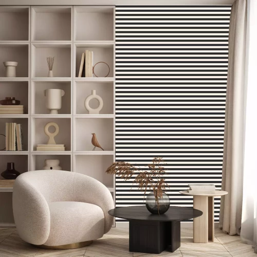 Behang Beige en zwart dessin met strepen