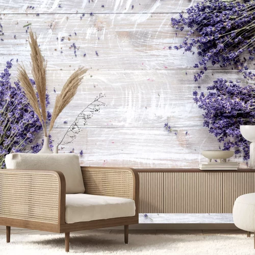 Fotobehang Lavendel op planken