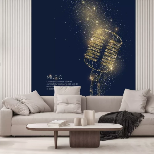 Sticker Heldere muziekposter met microfoon van glitterplek voor tekst. Vector illustratie