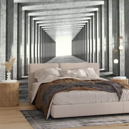 Sticker 3d grijze gang met kolommen