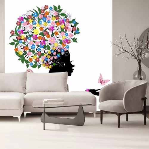 Sticker Meisje met bloemen op haar hoofd