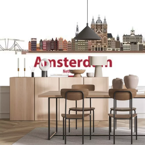 Sticker vector stadshorizon van Amsterdam. Vlag van Nederland