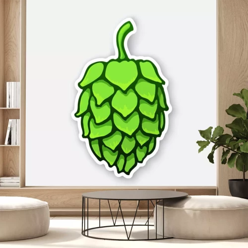 Sticker Vector illustratie. Een groene hopkegel. Symbool van alcoholische drank. Sticker met contour. Geïsoleerd op witte achtergrond Decoratie voor patches, prints voor kleding, emblemen, uithangborden, labe