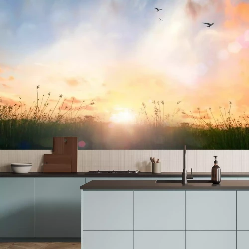 Fotobehang De zon over de weide