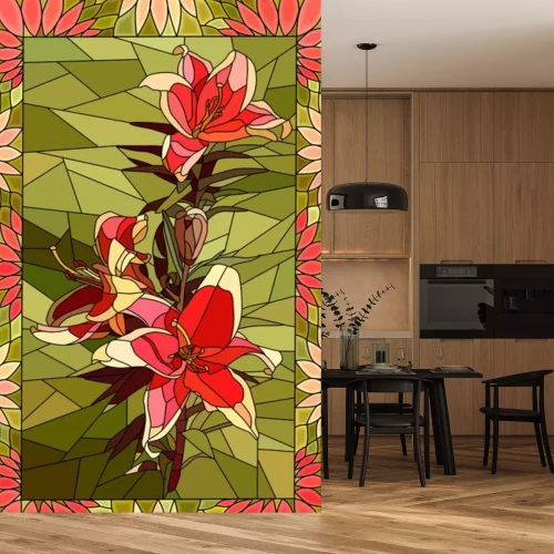 Sticker Rood-groen mozaïek met een bloem