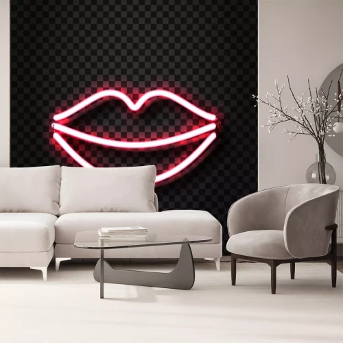 Sticker Vector realistische geïsoleerde neon erotische lippen teken voor decoratie en die betrekking hebben op de transparante achtergrond. Concept van erotische show en nachtclub.