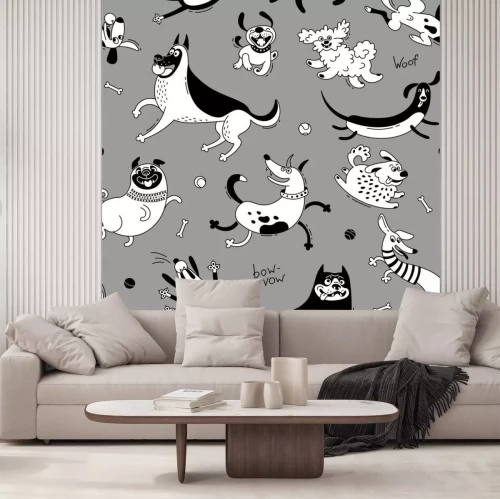 Sticker Grappige hondjes op de grijze achtergrond