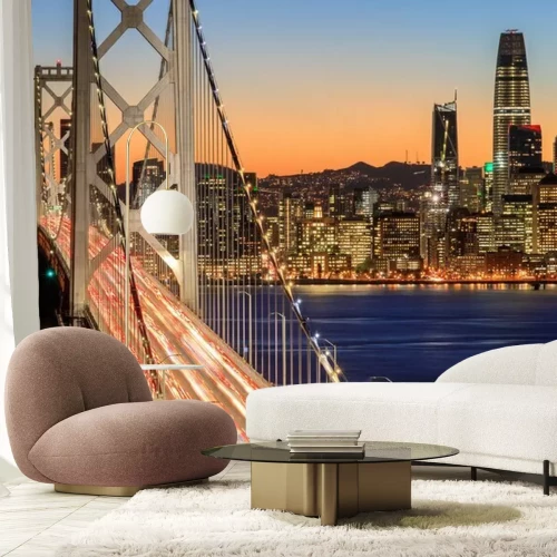 Fotobehang De verlichte Golden Gate Bridge in San Francisco