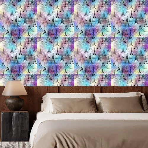 Behang Naadloos patroon als achtergrond. Imitatie van een vintage plakboekcollage met het van letters voorzien van Parijs.