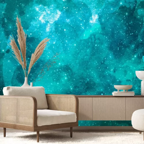 Fotobehang Sterren van turquoise sterrenstelsels