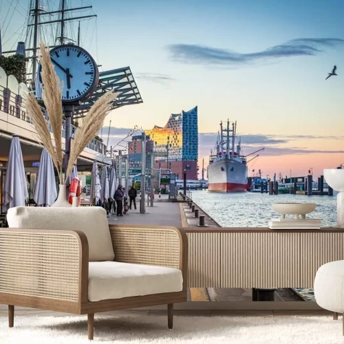 Fotobehang Stad 3D met haven