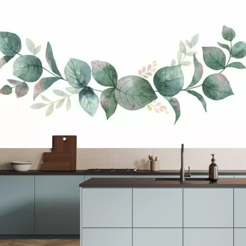 Sticker Waterverf vectorkroon met groene eucalyptusbladeren en takken.