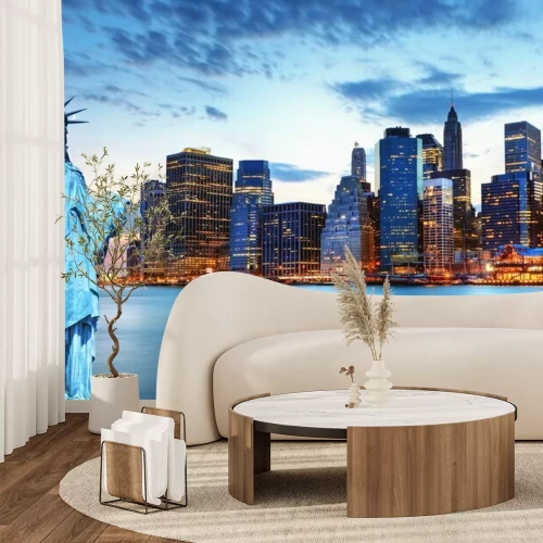 Fotobehang Vrijheidsbeeld en skyline van New York City