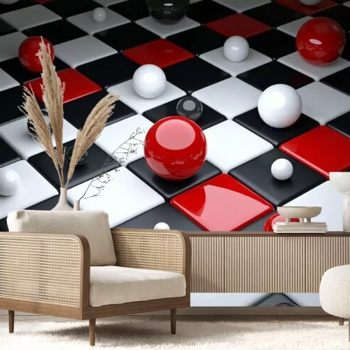 Fotobehang 3D ballen op een schaakbord