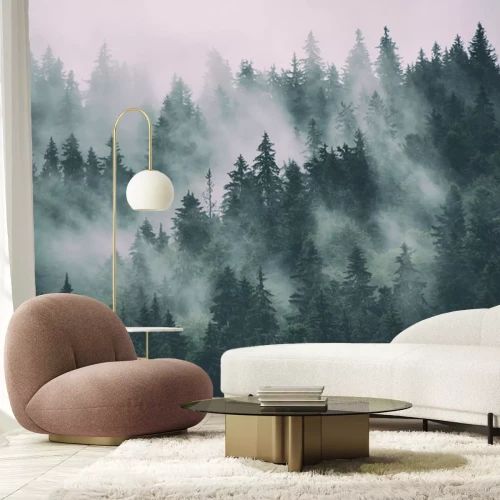 Fotobehang Boomsilhouetten op een sombere ochtend