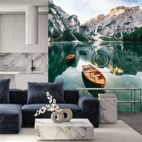 Fotobehang Beetjes meer en berglandschap