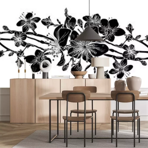 Sticker Zwart-wit bloemen rechthoekig ornament