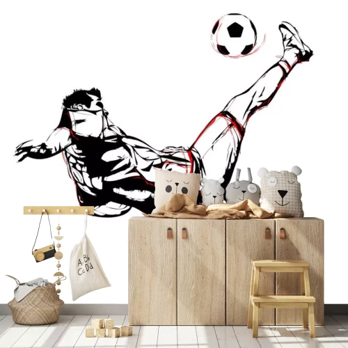 Sticker Speler schopt de bal tweekleurige minimalistische tekening