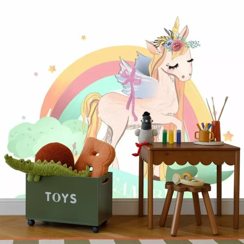 Sticker Regenboogeenhoorn en lint met de inscriptie