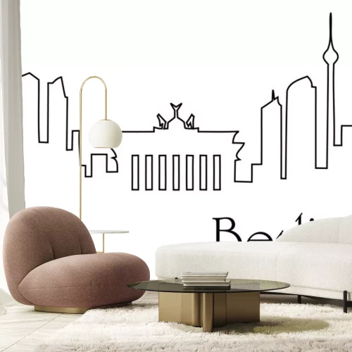 Sticker De stad van Berlijn één achtergrond van de lijntekening