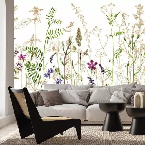 Fotobehang waterverftekening bloemen en planten