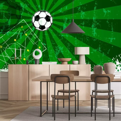 Sticker Voetbal op groene grasmat achtergrond