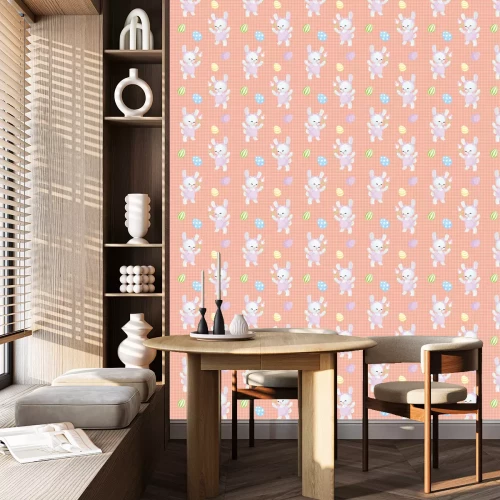 Behang Konijntjes en gekleurde eieren