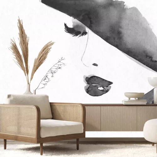 Fotobehang Het gezicht van een dame in een hoed