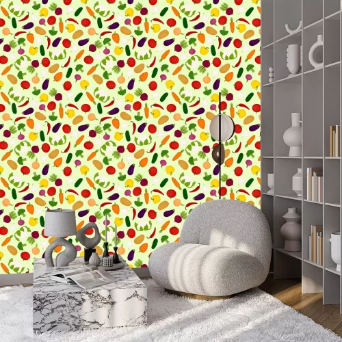 Behang Geschilderde groenten op een groene achtergrond