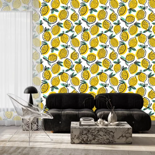 Behang Citroenen met bladeren in een abstracte stijl