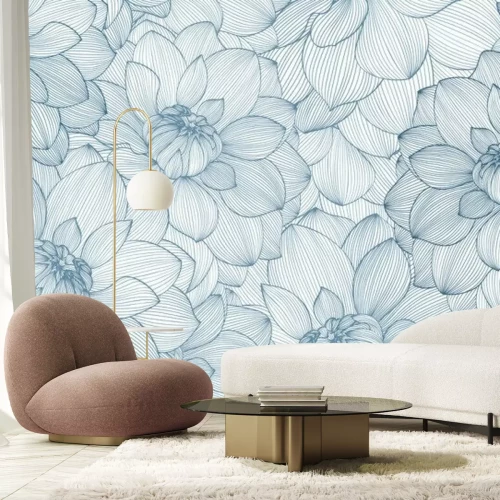 Sticker Schets van blauwe bloemen