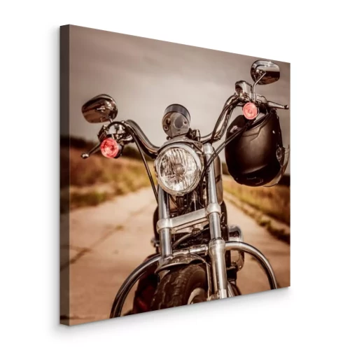 Canvas Motorfiets met helm op het stuur