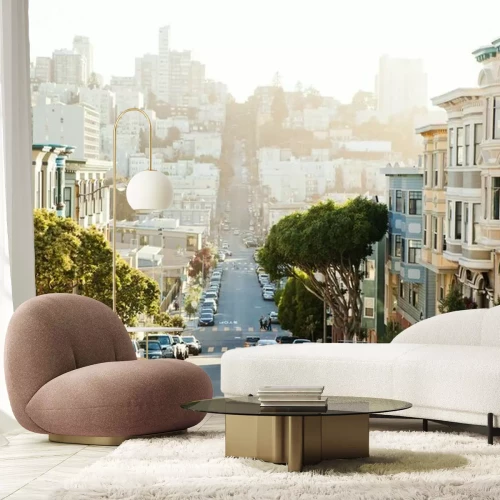 Fotobehang San Francisco Street bij zonsondergang