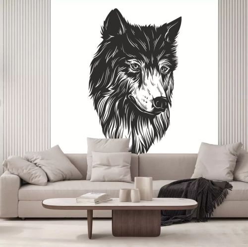Sticker Hoofd wolf hand tekenen